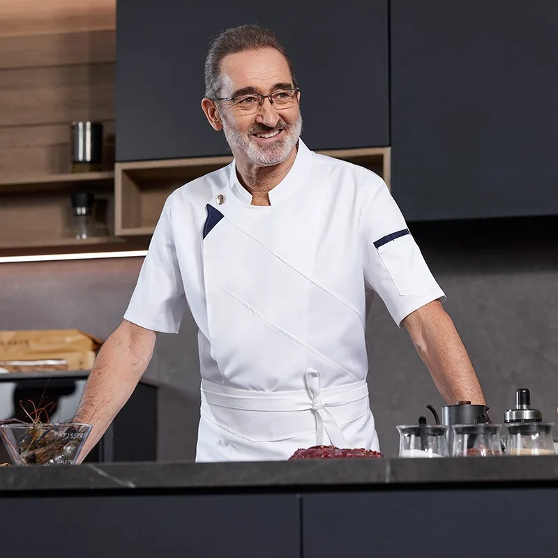 

Chef's work uniform, short-sleeved, lightweight, summer, hotel, restaurant, kitchen chef's uniform, embroidered, breathable, swe