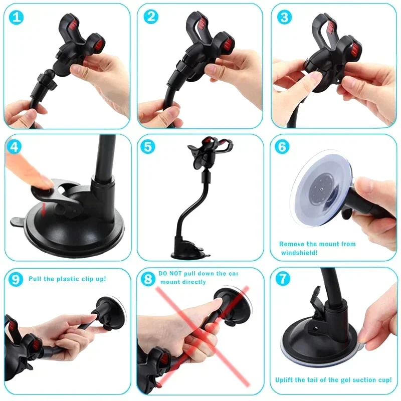 Suporte do telefone móvel de 360 polegadas com otário para carro, flexível, com clipe, para iphone, samsung, xiaomi