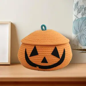 Pumpkin Woven Storage Basket Round Halloween for Bathroom Household Holiday
