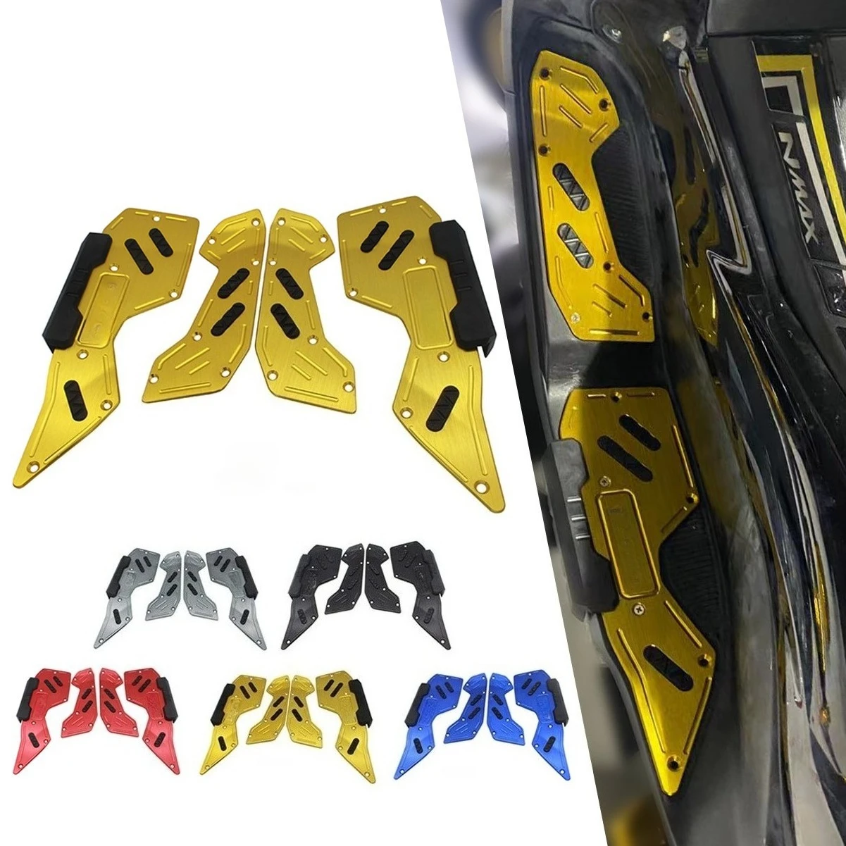 Motorcycle CNC Aluminum Matting Footboard Anti-Slip Footrest Footpegs For Yamaha NMAX 125 155 150 V2 2020 2021 2023 2024