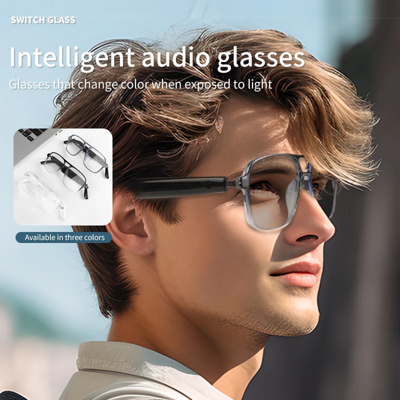 AI Translator Smart Glasses Photochromic Lens Bluetooth Open Ear Audio Glasses Auto Pairing Hands Free Call for Outdoor Travel Meeting