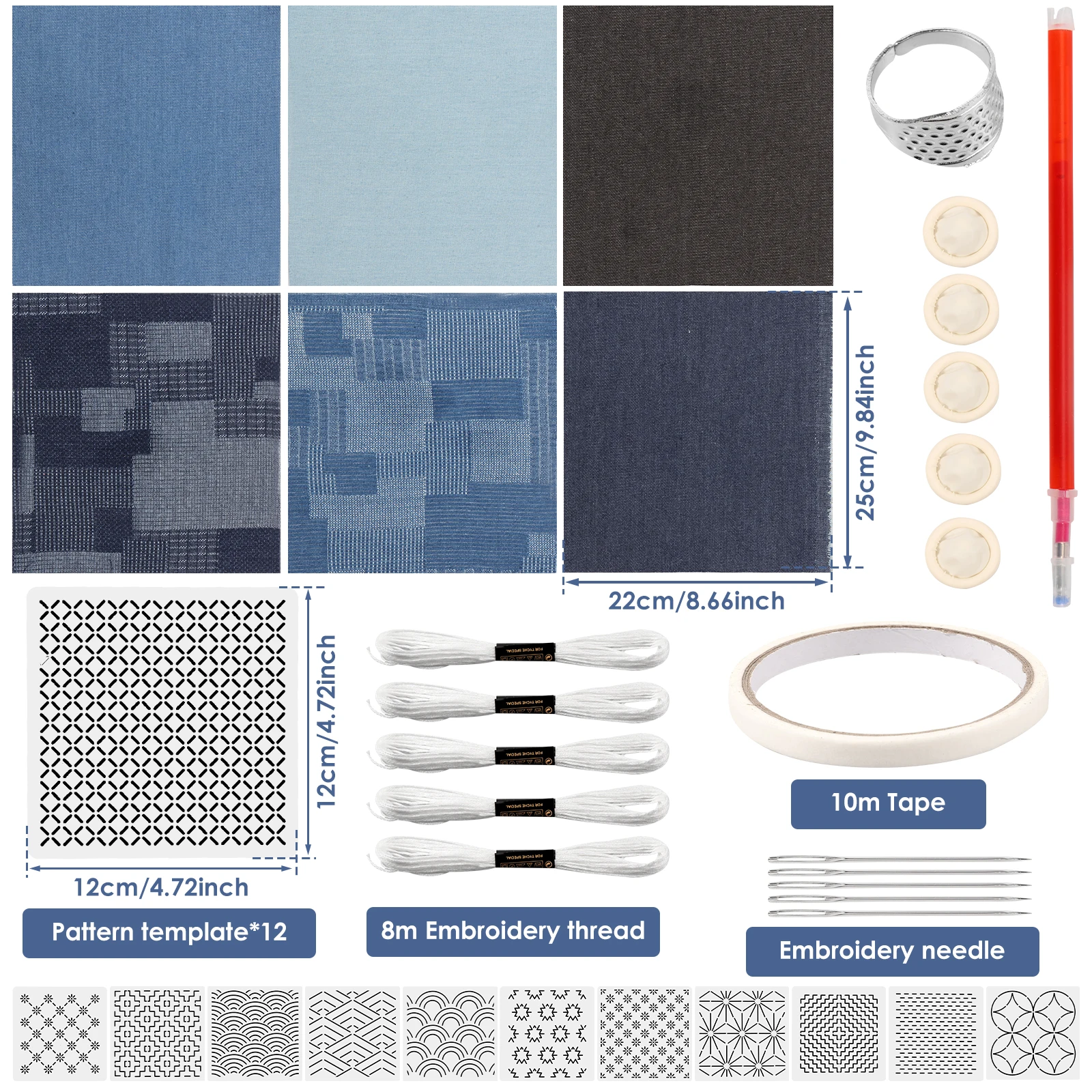 12Pcs Sashiko Stencils Quilting Templates Set Reusable PET Traditonal Patterns DIY Handmade Embroidery Tool Sashiko Template