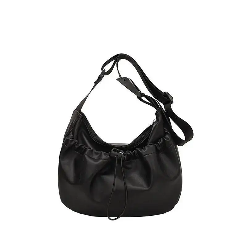 2025 New Trendy Pu Leather Women's Handbags Fashion Pleated All Match Simple Crossbody Bag Y2k Aesthetic Vintage Shoulder Bags