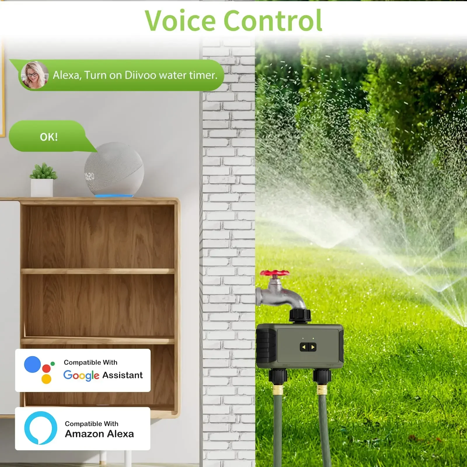 Diivoo Automatic Irrigation Controller Water Timer WIFI Control Water Valve Garden Automatic Watering System 1/2 Zone