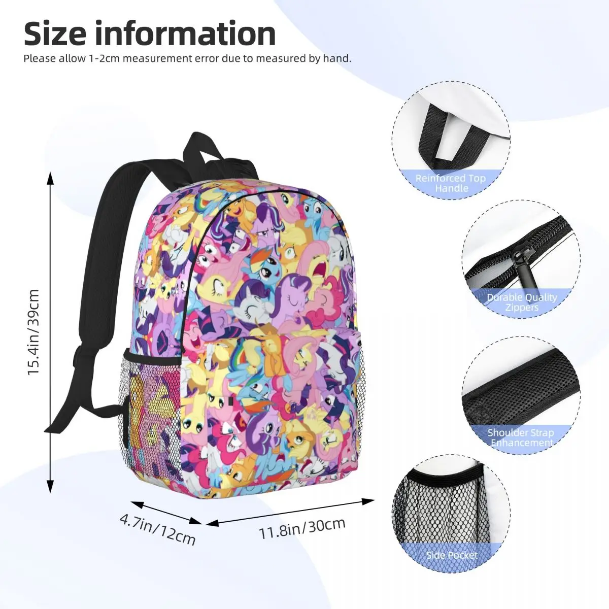 Mochila compacta My Little Pony de 15 polegadas – bolsa leve e elegante, perfeita para estudantes e viajantes