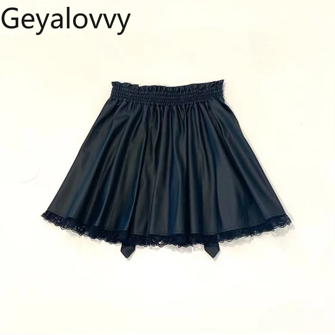 الأصلي اليابانية الشارع تنوعا حزام الديكور الجلود ألف خط تنورة حلوة بارد الفتيات مرونة عالية الخصر الدانتيل التنانير القصيرة #2