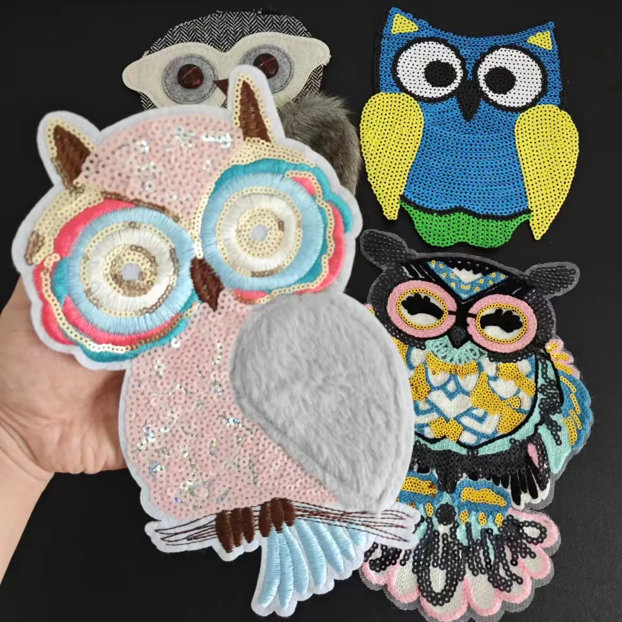 Clothing Women Shirt Top Diy Plush Patch Owl Sequins deal with it T-shirt girls Sew on Patches for clothes Stickers