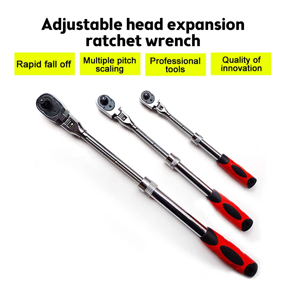 1/4 1/2 3/8 Retractable Torque Wrench Anti Skid Handle Shake Head Ratchet Wrench Hand Tool Socket Wrench