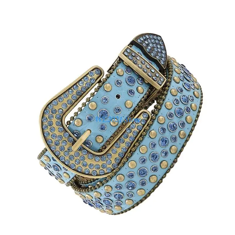 حزام خصر قوطي G5GC حزام حجر الراين اللامع للنساء والرجال فستان جينز #4