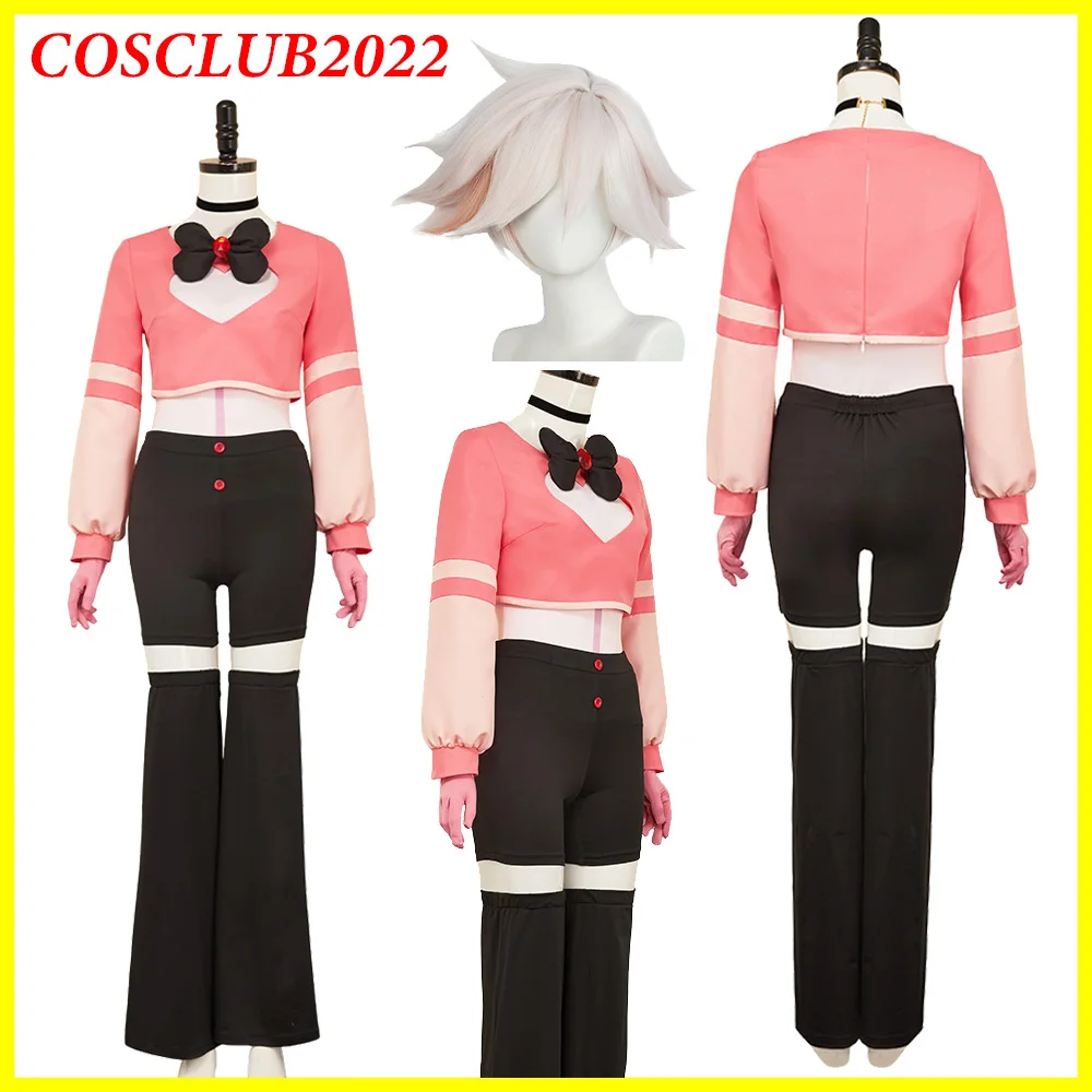 Hotel Anime Ángel Cosplay polvo disfraz pelucas conjunto dibujos animados Hell Inn juego de rol camisa pantalones ropa Halloween carnaval traje de fantasía