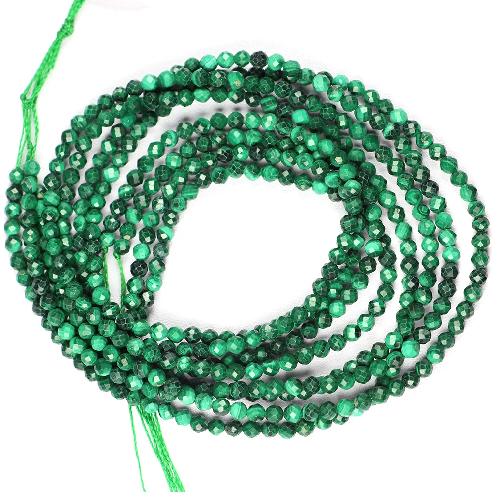 

2/3mm Malachite Natural Stone Faceted Tiny Round Beads Loose Spacer Green Gemstone Beads For Jewelry Making DIY Bracelets 15"