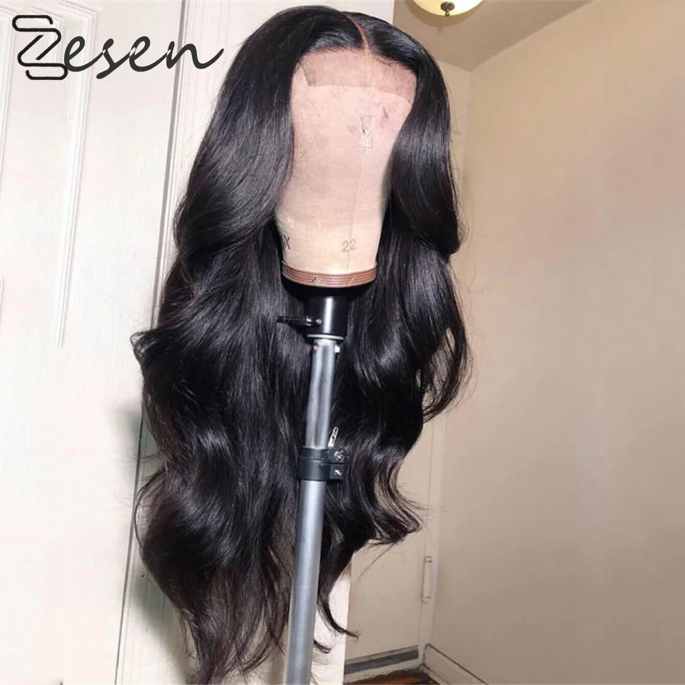 ZeSen Body Wave 13x 4 кружевные передние парики для женщин черного цвета синтетические волосы безклеевые 4x4 шелковые парики с естественной линией волос