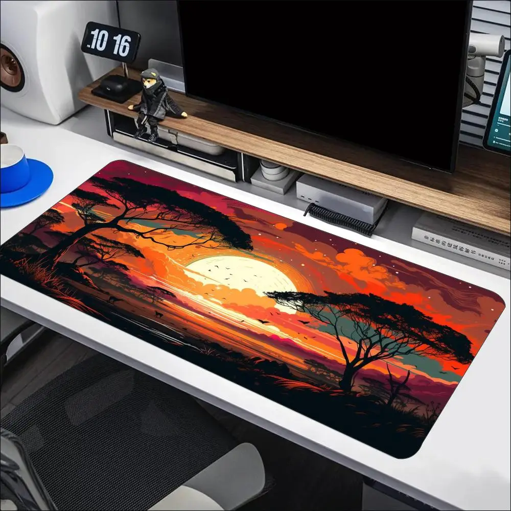 Orange Sunset Lone Tree Red Hills Extra Large Mouse Pad Stitched Edge Anti Slip Rubber Base Desk For Home Office Study Use