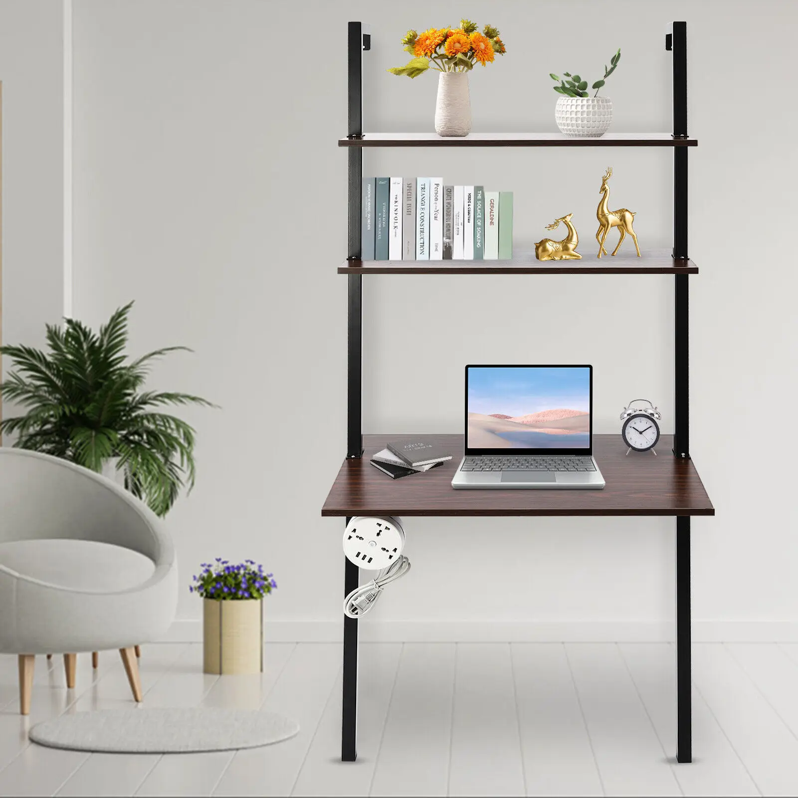 

Wall Mount Writing Table Space-saving Desk With Storage Bookshelf Floating Shelf