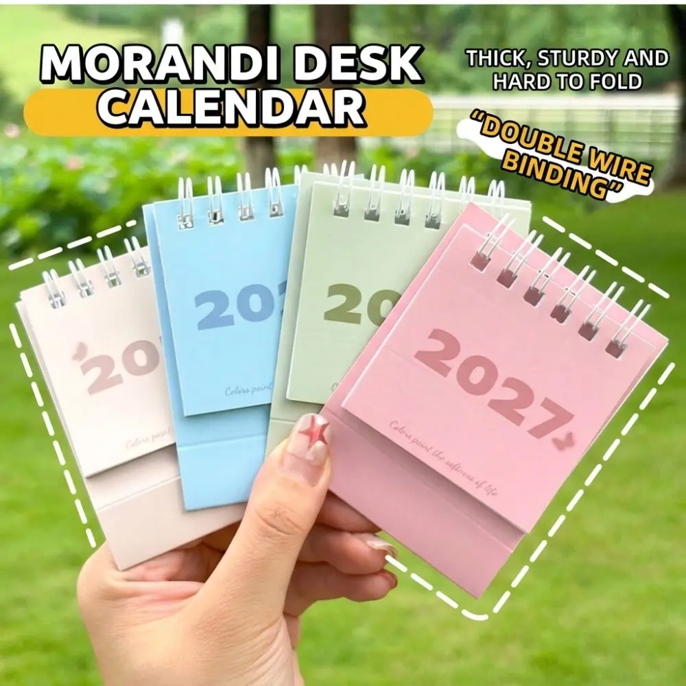 Paper Mini Desktop Calendar Twin-Wire Binding Freestanding Base Monthly Desk Calendar Smooth Writing Thick Hard Cardboard Cover