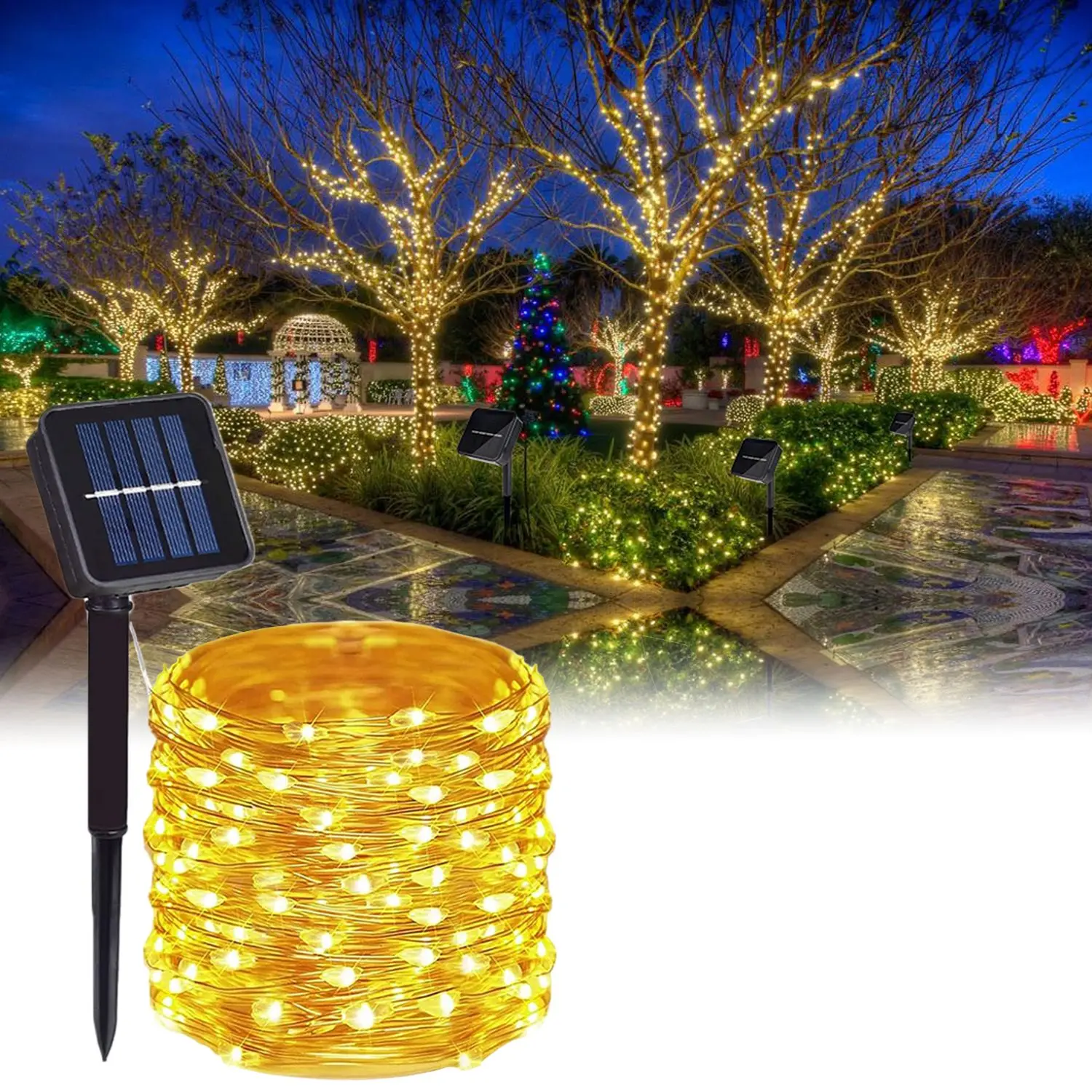 

1pc 12M100 LED Solar Fairy String Lights, Christmas Lights Waterproof Outdoor Garland Solar Power Lamp Christmas For Garden