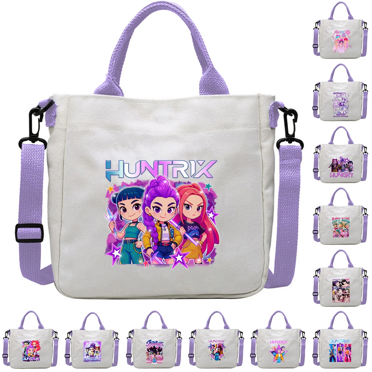 

2025 New K-pop Demon Canvas Shoulder Bag for Boys Girls Anime Fashion Crossbody Bags Students Probable Handbag Printing Tote-bag