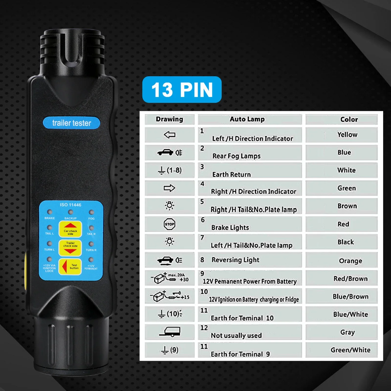 13 دبوس قافلة سحب سحب بار ضوء الأسلاك تستر الملحقات 12 فولت مقطورة المقبس تستر شريط القطر التوصيل المقبس أدوات التشخيص #2