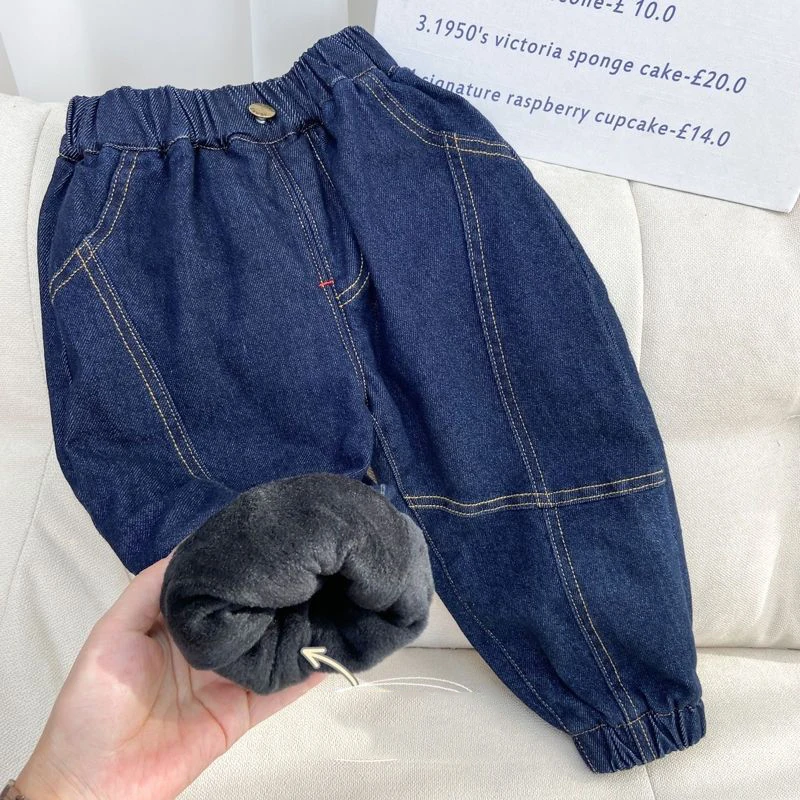 

Kids Baby Boys Jeans New Winter Plush Fleece Thicken Warm Toddler Boys Trouser Casual Elastic Waist Children Boy Demin Pant
