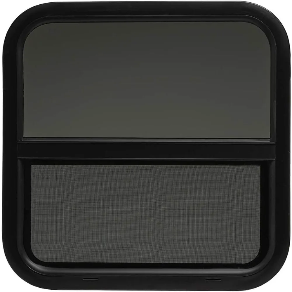 نافذة RV سوداء منزلق عمودي 18x18x1.5 مع حلقة تثبيت #1