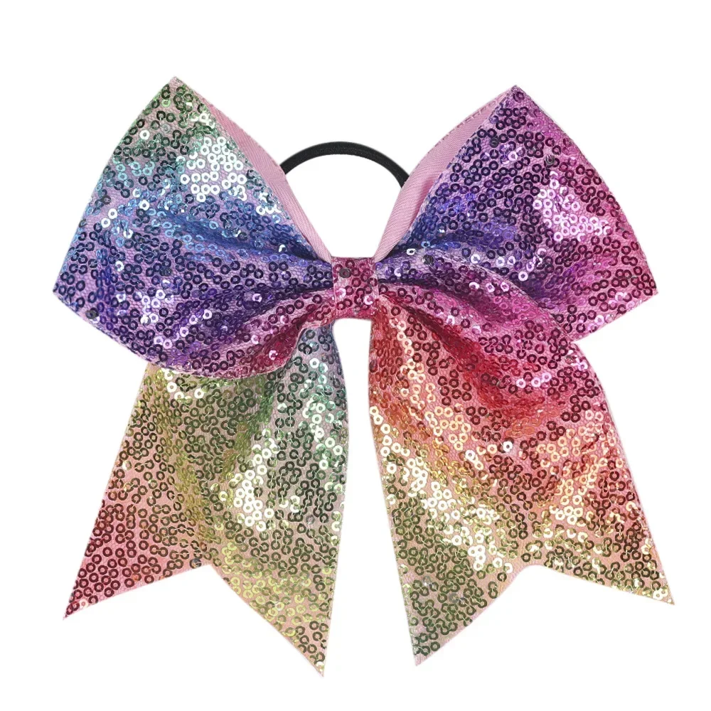 Big Bowknot Girl Hairband Girls Ribbon Cheerleading Hair Bows with Sequin Beads Kids Ponytail Holder Women Elastic Hair Tie image 4