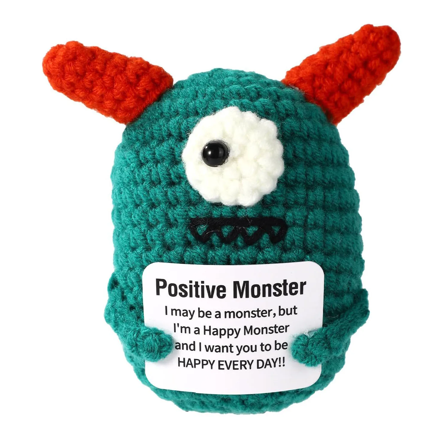 Funny Positive Crochet Monster Dolls Emotional Support Handmade Knitted Gift for Friend Home Party Office Decor Desk Decoration