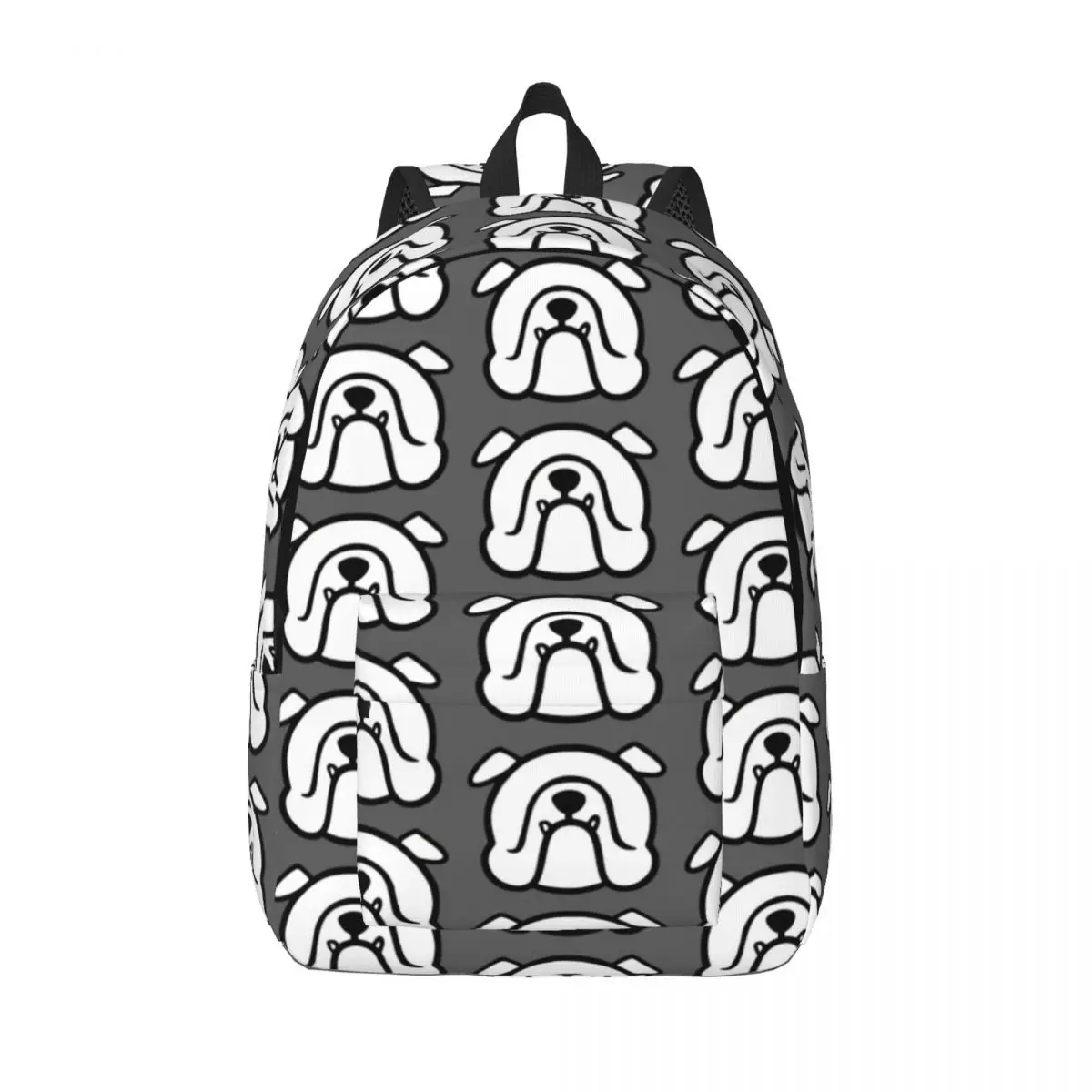 

English Bulldog Face Silhouette Breed Bias White On Gray Dog Backpack Elementary High College School Student Bookbag Daypack