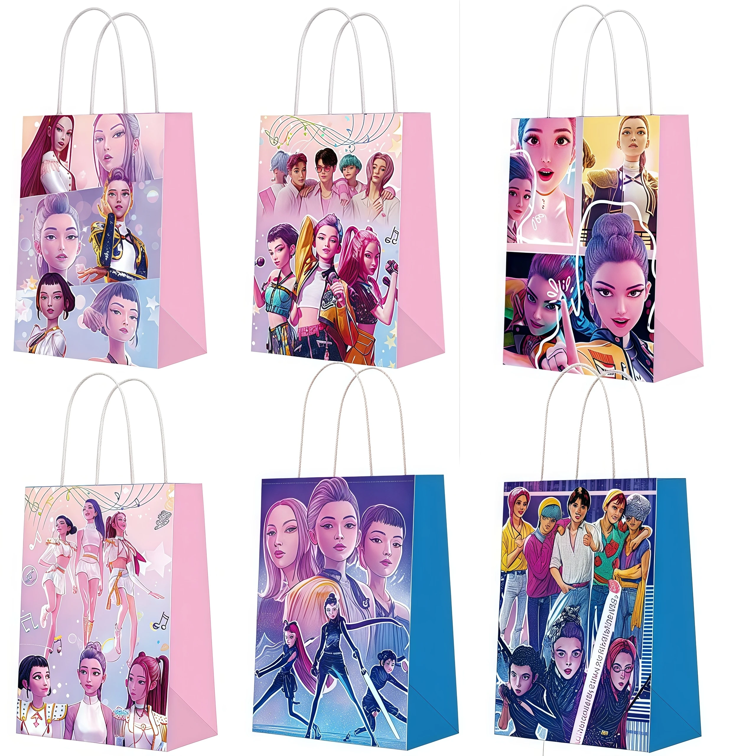 Kpop Girl Purple Gift Bag Set Candy Paper Bag Cartoon Handbag Party Biscuit Tote Packaging Children Birthday Party Supplies
