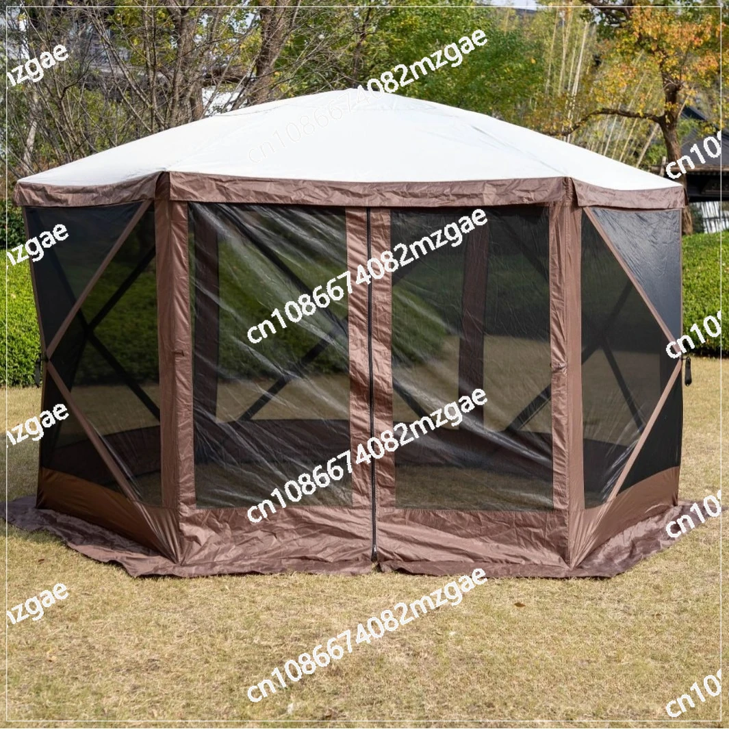 Outdoor camping hexagonal mesh tent, complete set of quick opening mosquito proof, rainproof, windproof portable camping