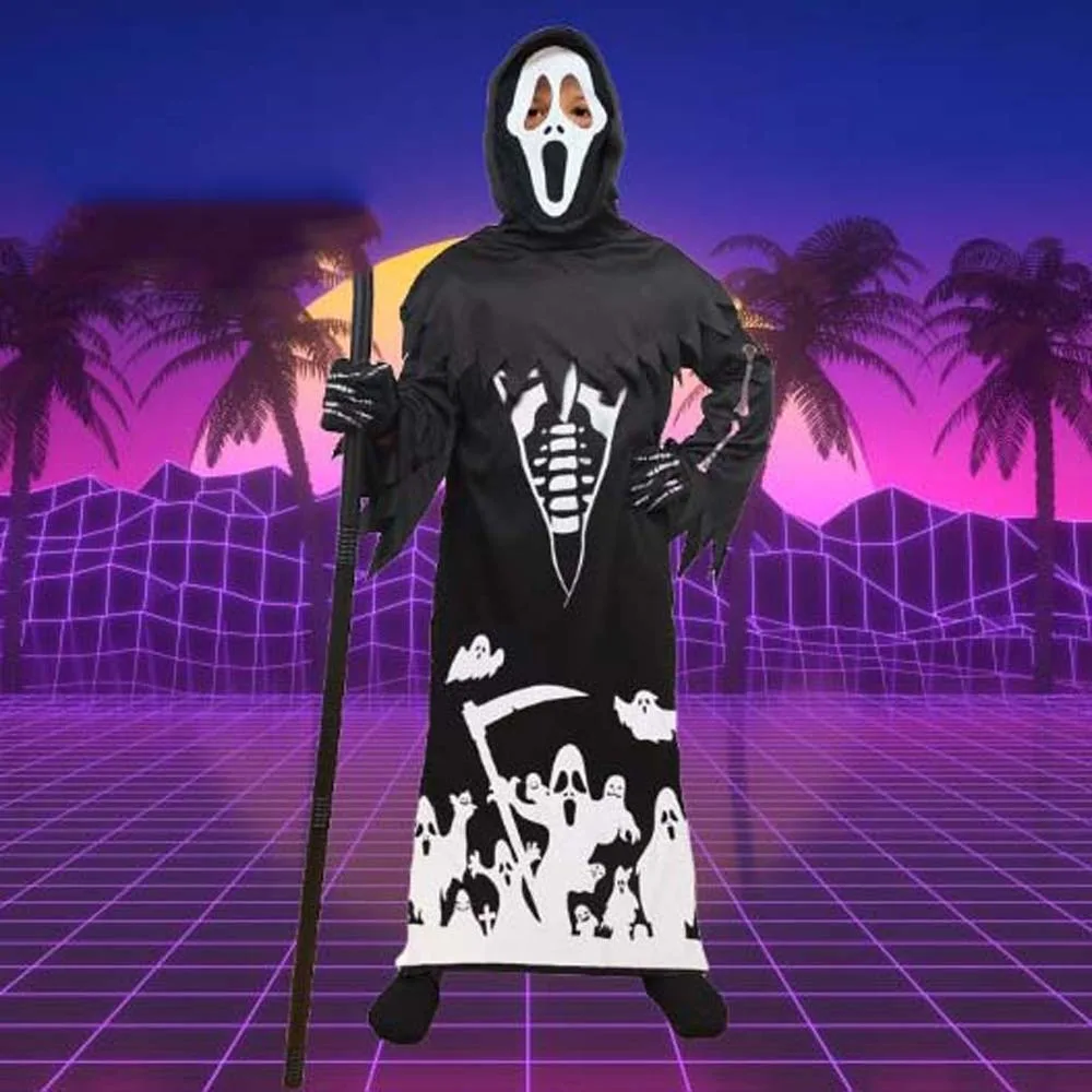 Skeleton Ghost Luminous Halloween Cloak Skull Horror Mask Performance Costumes Kids Halloween Dress Up Role Playing Black Color