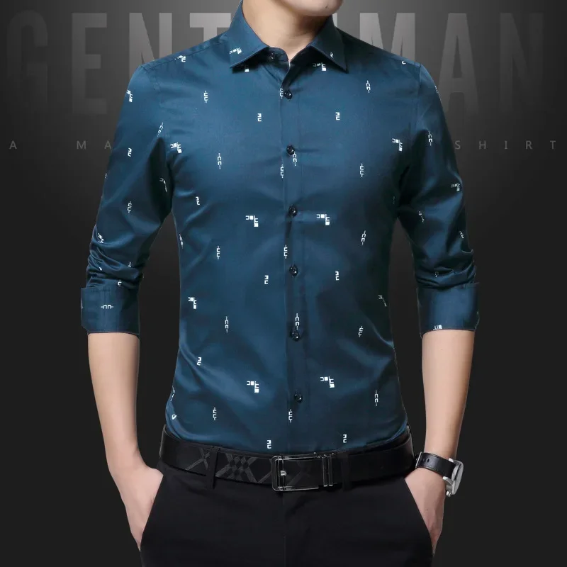 BROWON Autumn New Arrival Dress Shirts Men Long Sleeve Sharp Collar Dot Print Formal Shirts for Men Korean Men Clothes