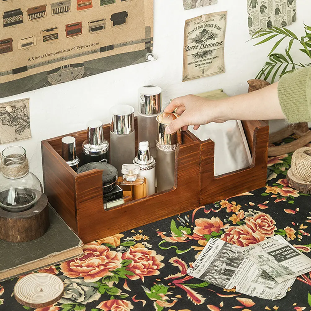 2Pcs Wooden Desktop Storage Box High Volume Space Saving Lightweight Solid Structure for Cosmetics Organizing Desk Dormitory