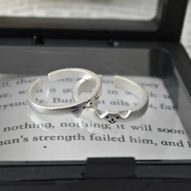 2pcs Cute Cat Dog Animal Couple Ring for Women Men 2025 New Fashion Statement Lover Rings Valentine's Day Party Jewelry Gifts image 2