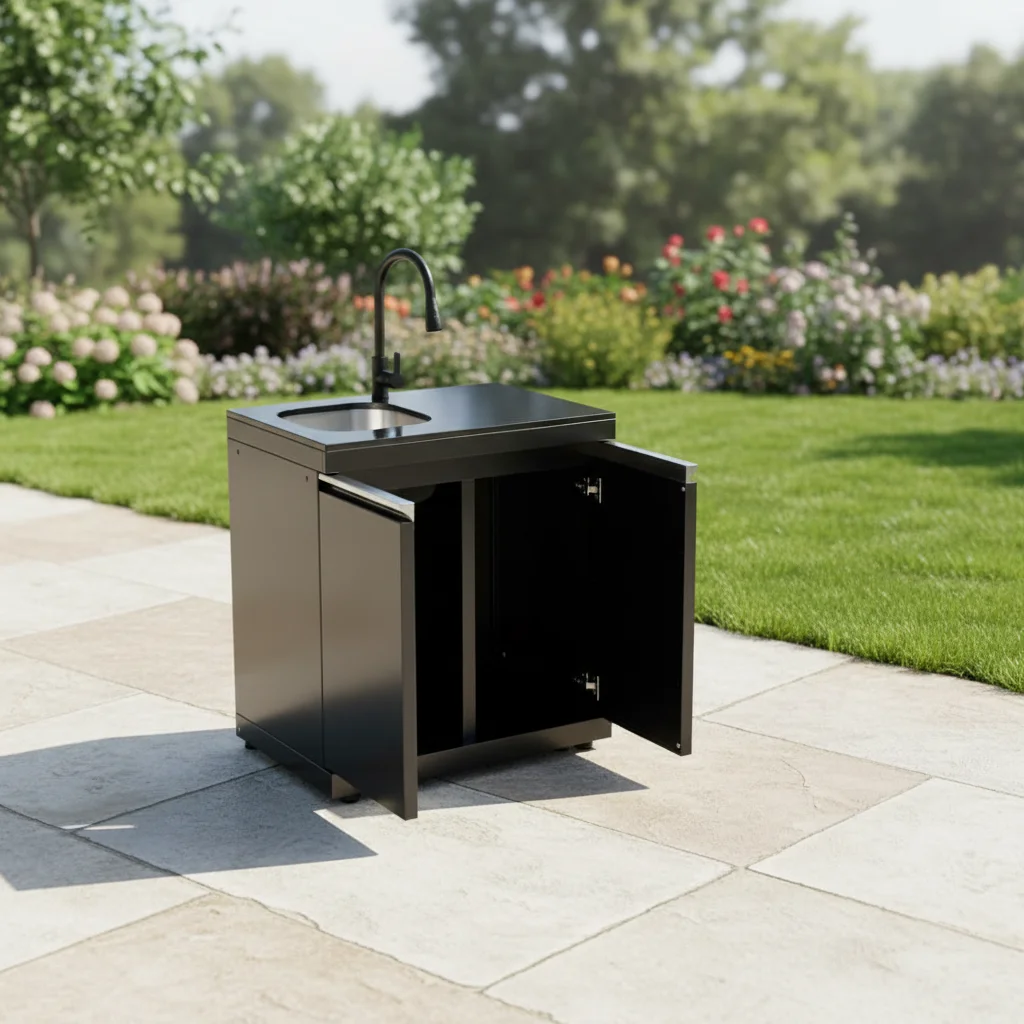 Stainless Steel Outdoor Kitchen Sink Fridge Matte Black Finish Heat Resistant Corrosion Resistant Dustproof Easily Cleaned Black