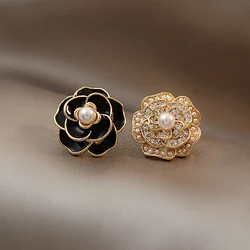 Elegant Women Girls Camellia Pearl Earrings Trendy Flower Classic Ear Rings Fashion Lady Wedding Party Jewelry Stud Earring Gift