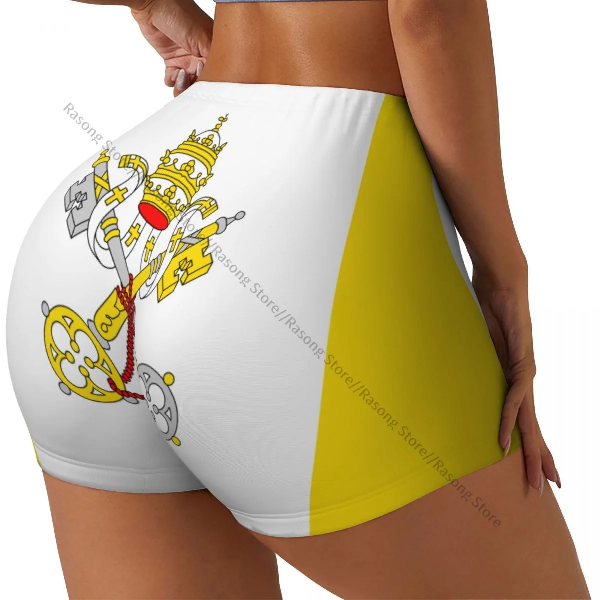 

Шорты для йоги с принтом прапора Ватикана, женские байкерские плотные эластичные спортивные леггинсы для тренировок, спортивная одежда