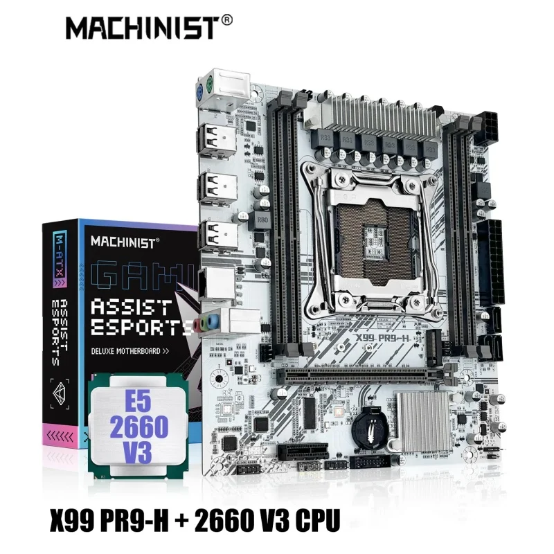 Kit Xeon X99 Motherboard X99 PR9-H white Combo LGA 2011-3 Xeon E5 2660 V3 CPU Support DDR4 ECC or Desktop Memory Nvme M.2 SATA