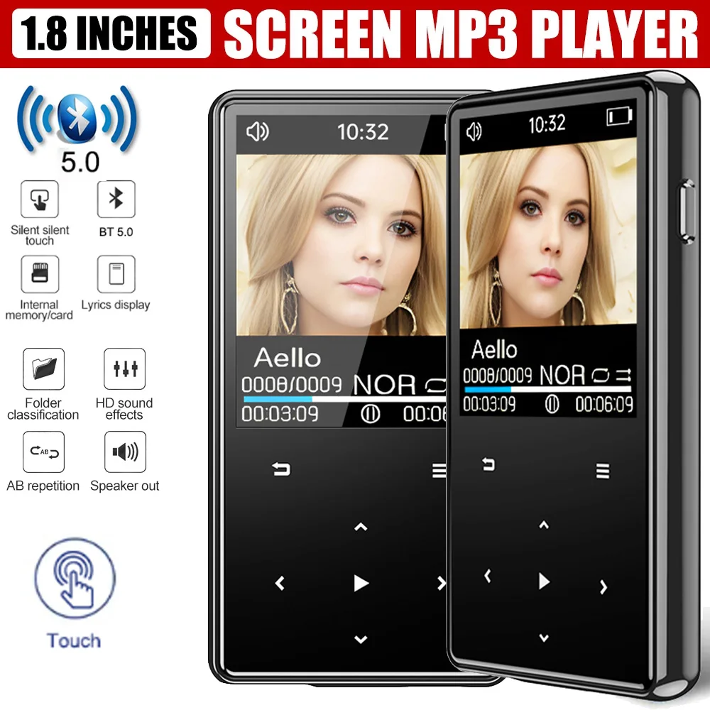 8-32GB MP3 MP4 Player Lossless Music Player Built-in HD Speaker Music Stereo Player FM Radio Recording for Gym Camping Sports