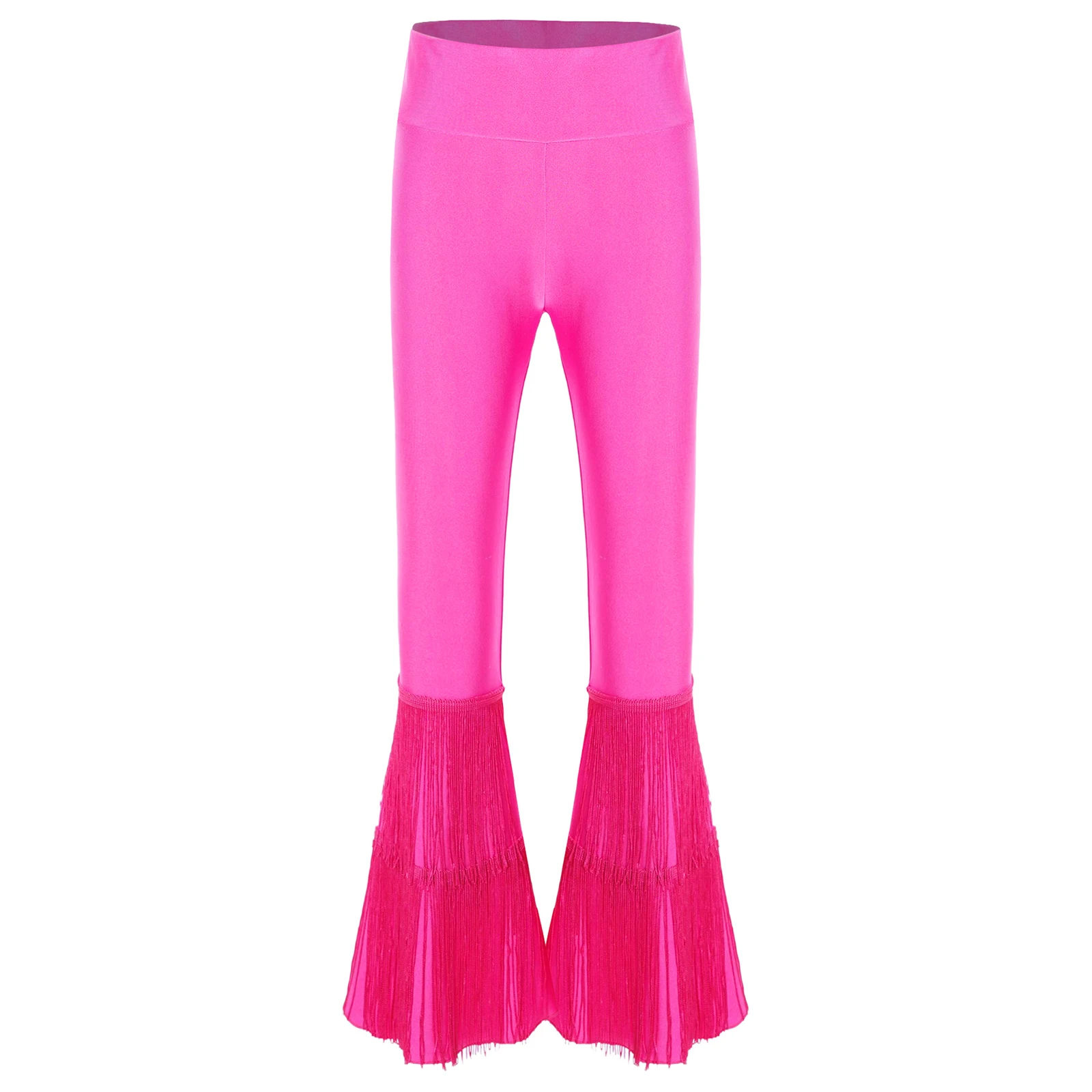 Girls Latin Dance Costume Tassel Bell Bottom Latin Jazz Pants Salsa Show Modern Fringe Flared Trousers Dance Performance Outfit