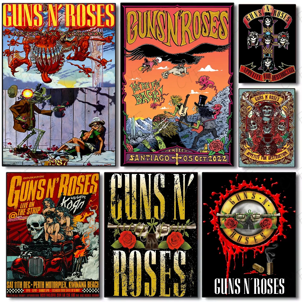 Cool Band G-Guns N Roses-Póster de alta calidad, pegatina artística de pared impermeable con impresión para Bar, decoración para sala de estar, regalo