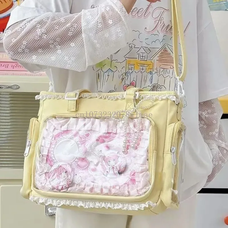 اليابانية الحلو لوليتا فتاة Ita حقيبة سعة كبيرة شفافة حقائب اليد عادية موضة كلية حمل حقيبة DIY بها بنفسك شارة حقيبة كتف #3