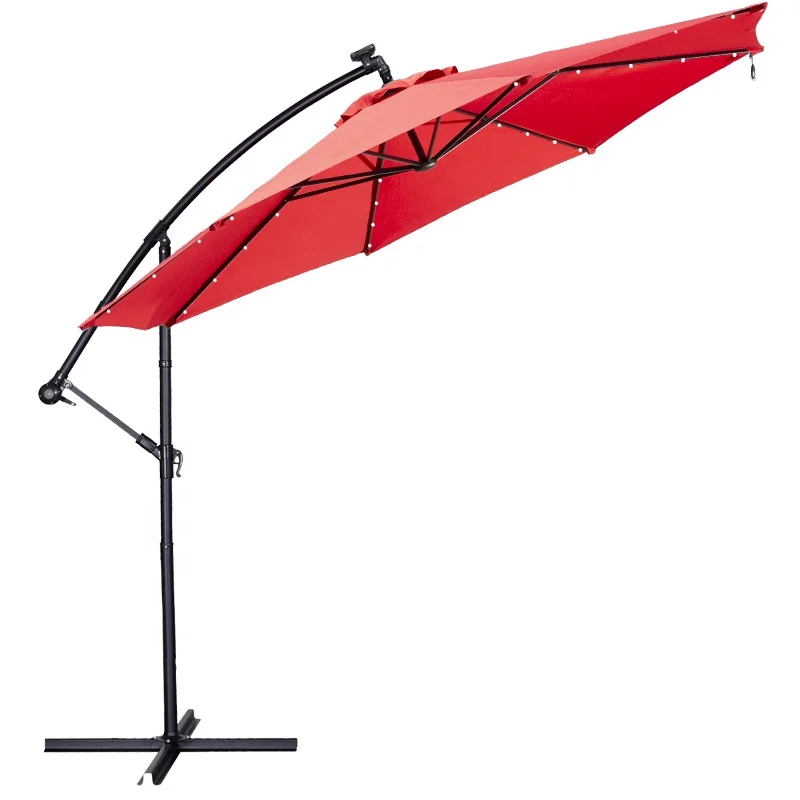 Outdoor Garden Patio Banana Umbrella Solar Power Led Lights Steel Side Pole Ready to Ship Factory Wholesale