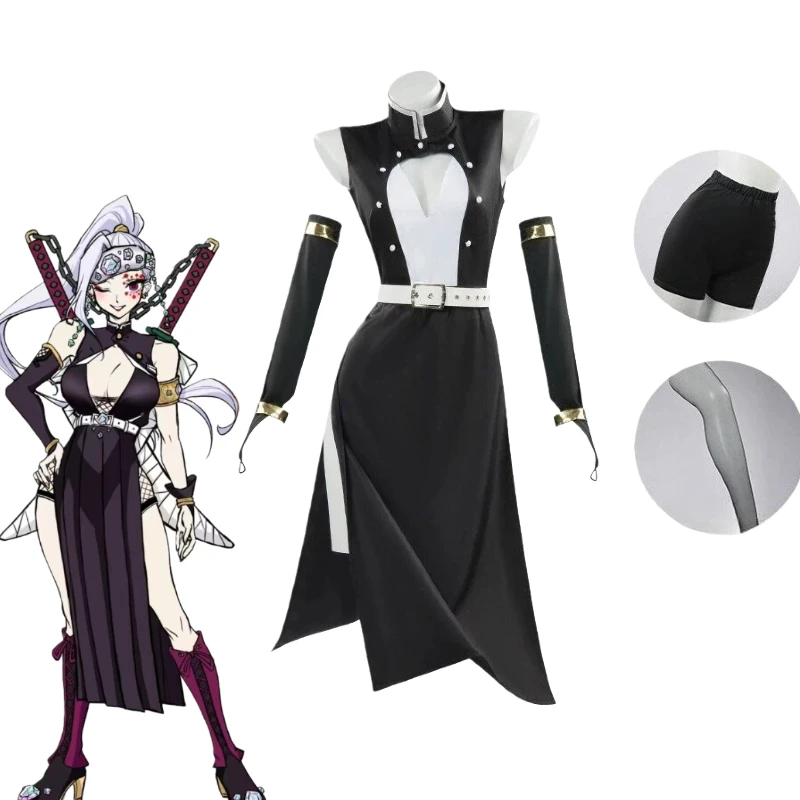 

Women Uzui Tengen Costume Anime Kimetsu no Yaiba Cosplay Black Long Dress with Accessories Role Play Outfit Full Set