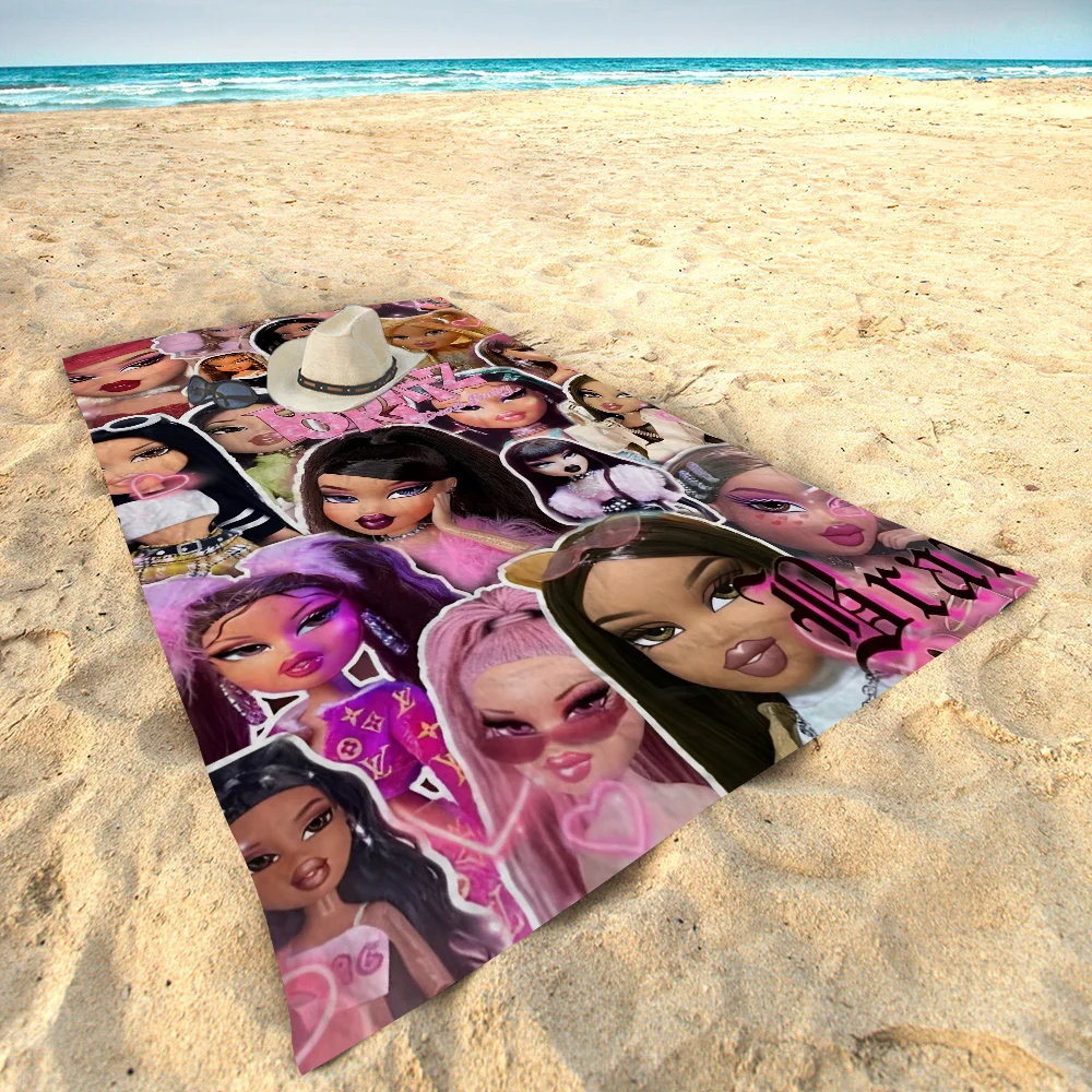 B-Bratz D-Doll كلاسيكي أنيمي كبير ستوكات مناشف الشاطئ منشفة سريعة الجافة الرمال مناشف الشاطئ منشفة حمام السباحة للسفر حمام سباحة اليوغا