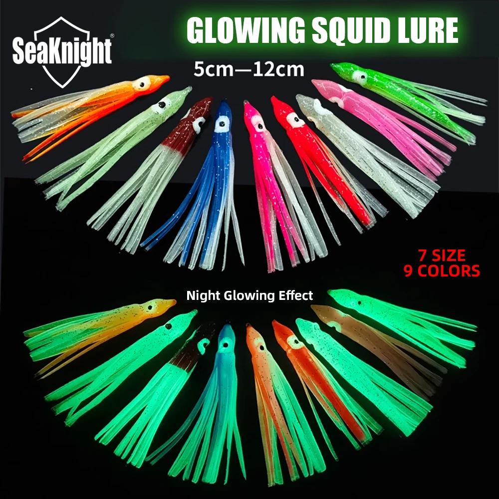 2024 NEW Seaknight Squid Bait Sea Fishing Baits Luminous Squid Hairtail Bait Glowing Lure Deep Sea Luminescent Lure 7Size 9Color