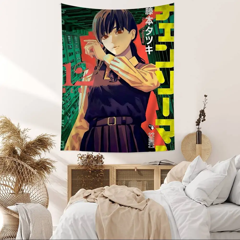 Manga Asa Mitaka Chainsaw Man Anime Anime Tapestry Hippie Flower Wall Carpets Dorm Decor Cheap Hippie Wall Hanging