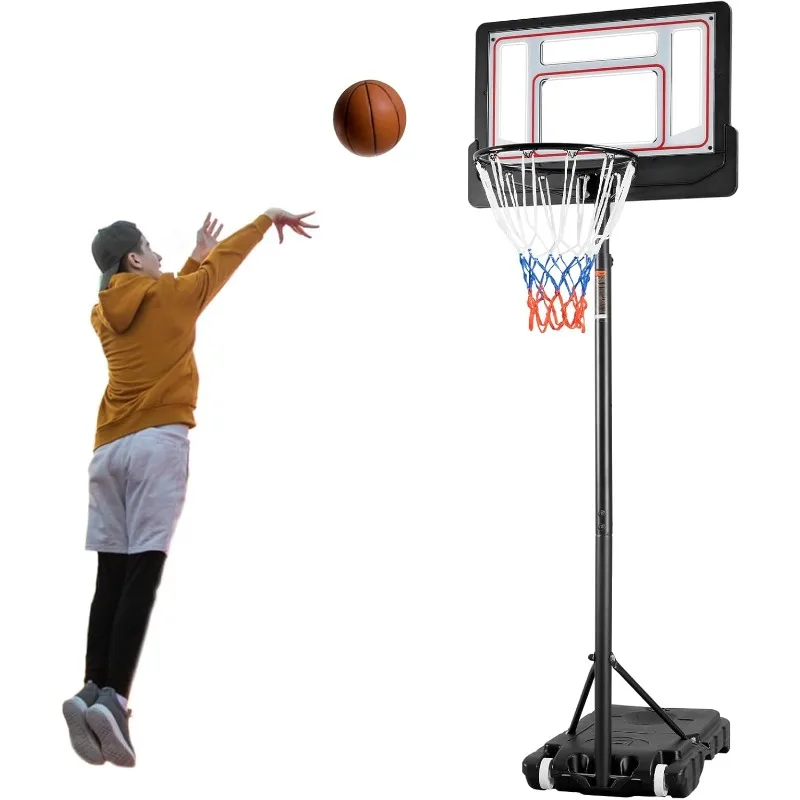 

Runnix Portable Basketball Hoop,4.8-6.9FT Height Adjustable with Basketball Goal System PET Impact Backboard and Portable Wheels