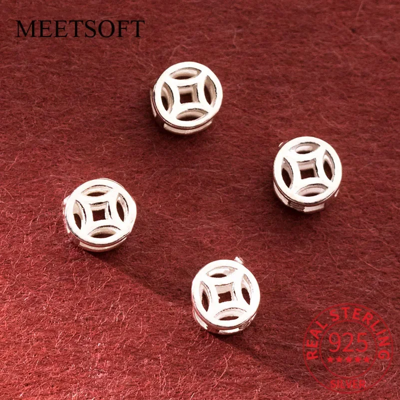 

MEETSOFT 925 Sterling Silver 5pcs/lot 4mm Geometric Spacer Bead Pendant Charms of DIY Handmade Making Supplies Necklace Bracelet