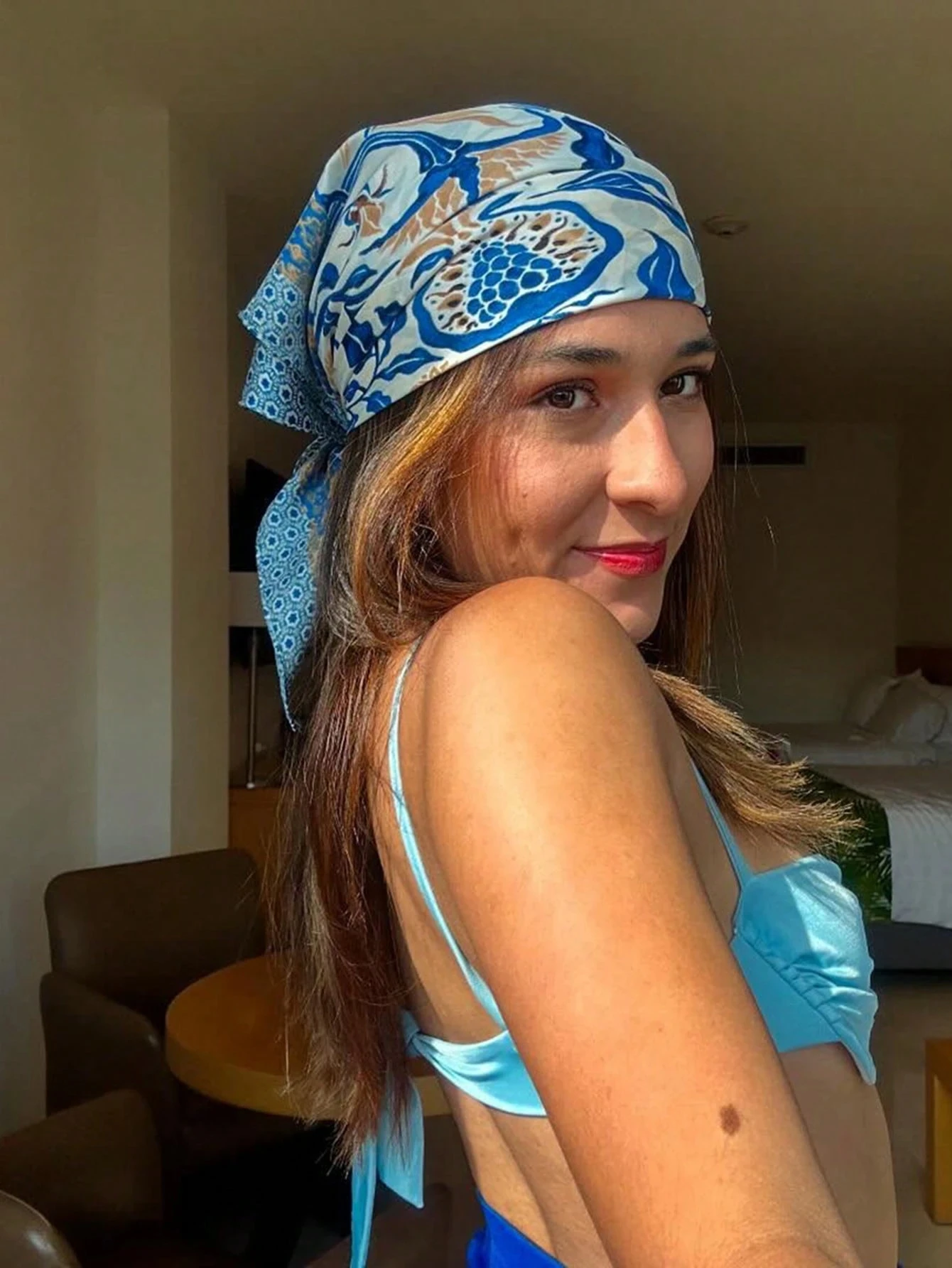 Luxury Brand Bohemia Print Square Silk Scarf for Women Hijab Hair Bands 70cm Neckerchief Female Satin Shawl Bandana Headband