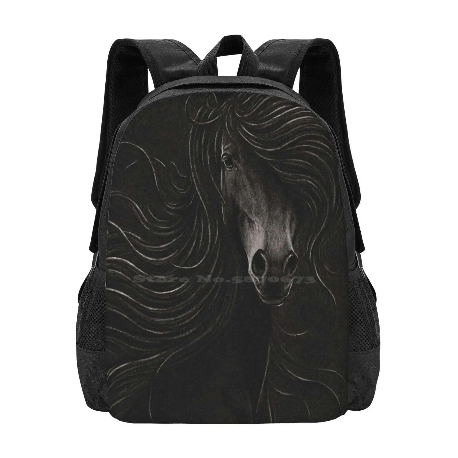 Nacht Pferd Muster Design Tasche Studenten Rucksack Pferd Dunkelheit Schatten Realismus Naturalismus Säugetier Wildlife Wind Brise Mähne